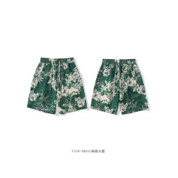From Mars茂密叢林 國潮復古花卉印花直筒短褲寬鬆夏威夷沙灘褲bf