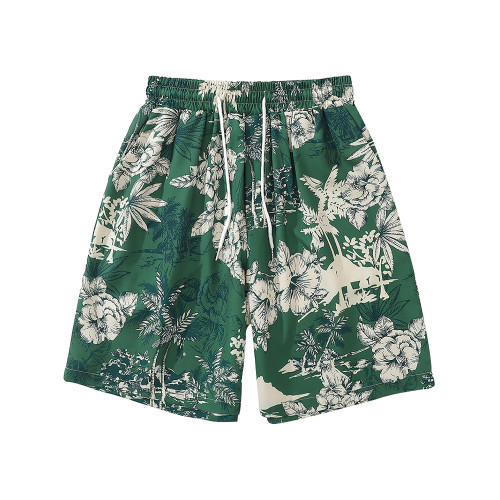 From Mars茂密叢林 國潮復古花卉印花直筒短褲寬鬆夏威夷沙灘褲bf