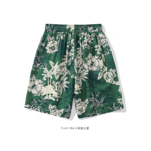 From Mars茂密叢林 國潮復古花卉印花直筒短褲寬鬆夏威夷沙灘褲bf