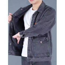 秋冬加絨加厚牛仔外套男潮牌工裝夾克外穿勞保防燙耐磨工作上衣男