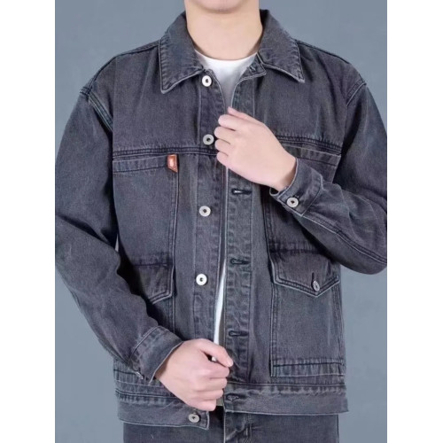 秋冬加絨加厚牛仔外套男潮牌工裝夾克外穿勞保防燙耐磨工作上衣男