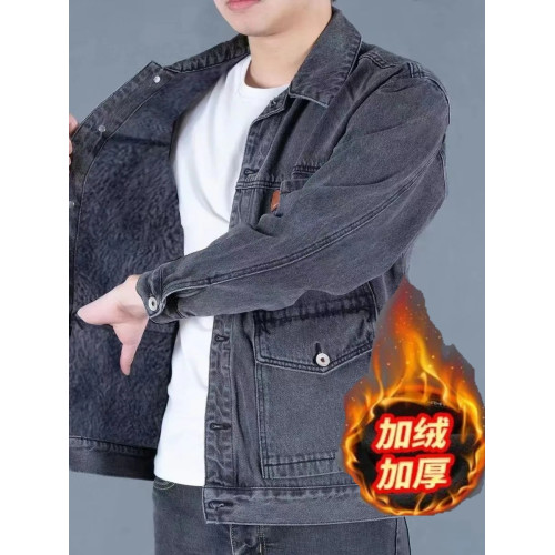 秋冬加絨加厚牛仔外套男潮牌工裝夾克外穿勞保防燙耐磨工作上衣男