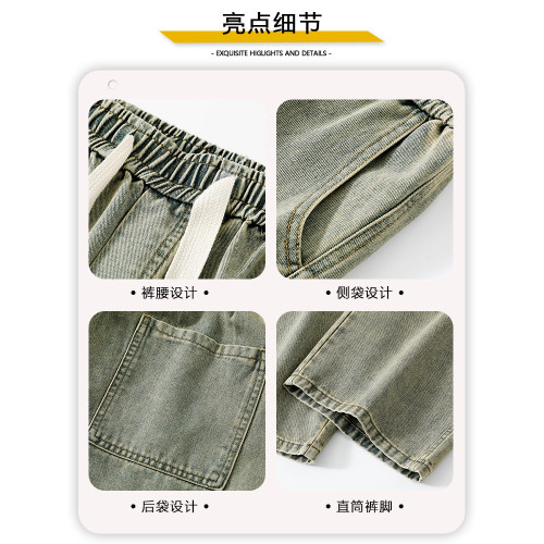 黑色工裝牛仔褲男款秋冬2026新款松緊腰寬鬆直筒褲美式高街男褲子