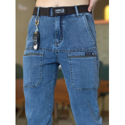 潮流六兜新品男士牛仔褲春季時尚多口袋直筒長工裝褲彈力寬鬆男褲