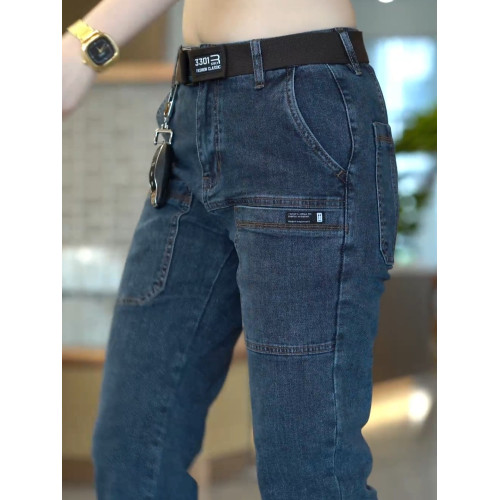 潮流六兜新品男士牛仔褲春季時尚多口袋直筒長工裝褲彈力寬鬆男褲