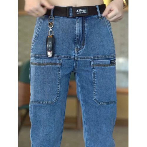 潮流六兜新品男士牛仔褲春季時尚多口袋直筒長工裝褲彈力寬鬆男褲