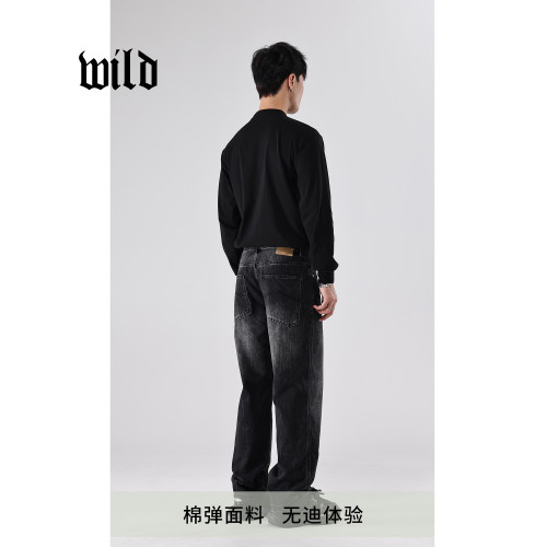 半高領衛衣男 春季寬鬆休閒運動內搭打底高級感美式純黑色長袖t恤