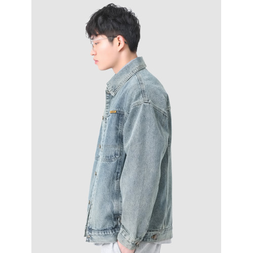 NINPURE 重磅做舊水洗牛仔外套男士秋季新款寬鬆潮牌工裝夾克上衣