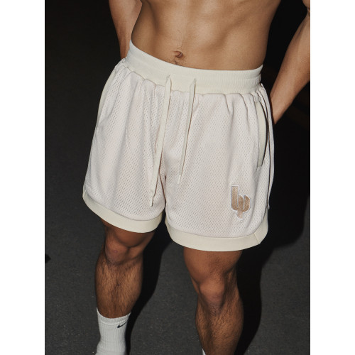 lil monster 夏季網眼綉花短褲美式復古雙層重磅寬鬆高街情侶運動