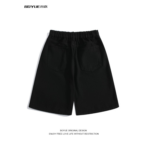 BOYUE帛躍直筒半松緊腰純色短褲青少年潮牌簡約時尚情侶五分褲男