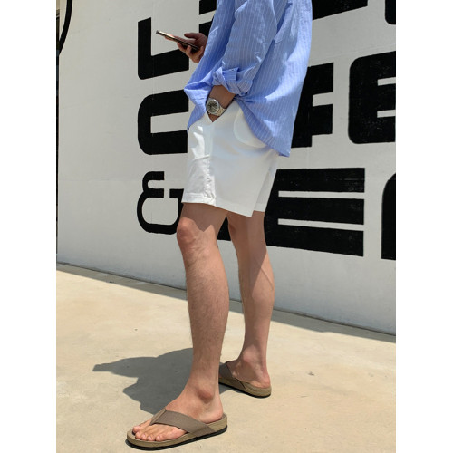 SSUMENAM白色短褲男夏季休閒水洗棉褲子潮牌百搭直筒五分褲沙灘