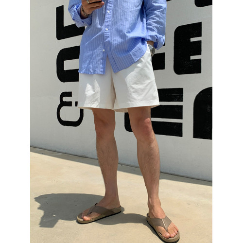 SSUMENAM白色短褲男夏季休閒水洗棉褲子潮牌百搭直筒五分褲沙灘