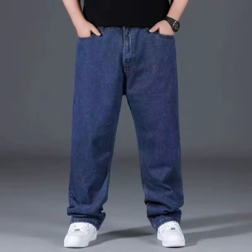 高彈力牛仔褲男寬鬆直筒胖子加肥加大碼男裝潮流百搭肥佬濶腿長褲