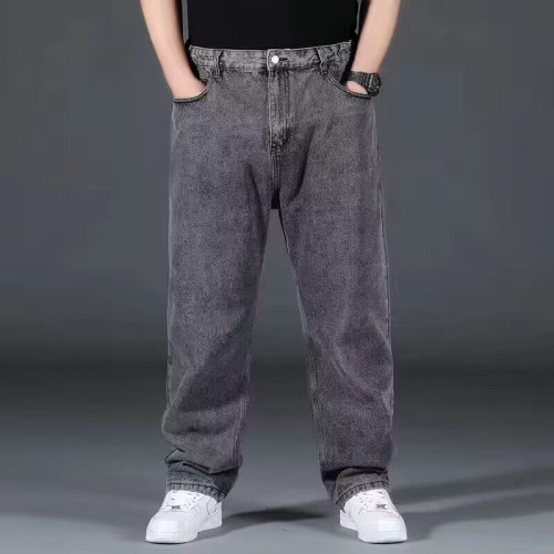 高彈力牛仔褲男寬鬆直筒胖子加肥加大碼男裝潮流百搭肥佬濶腿長褲