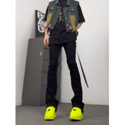 ro飄帶褲子美式vibe高街彎刀黑色牛仔褲男生修身直筒綁帶微喇叭褲