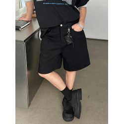 19studio WAYNEPRINCE夏季韓版純色休閒五分褲寬鬆百搭牛仔短褲潮