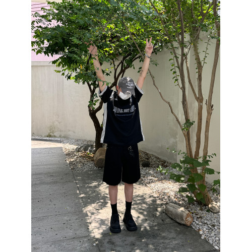 19studio WAYNEPRINCE夏季韓版純色休閒五分褲寬鬆百搭牛仔短褲潮