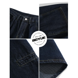BOYUE帛躍寬鬆直筒純色牛仔短褲青少年潮牌時尚簡約休閒七分褲男