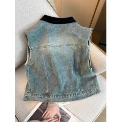 國風復古甜酷炸街撞色盤釦牛仔外套男女夏季小衆氣質百搭無袖上衣