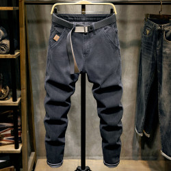 秋冬款彈力牛仔褲男黑色斜插袋2025新款修身小腳韓版潮流青年長褲