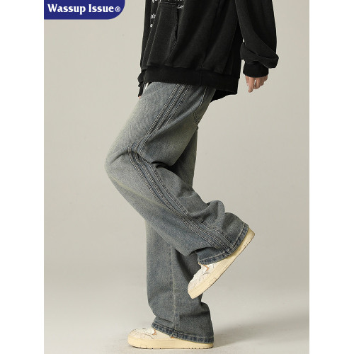 WASSUP ISSUE美式高街水洗牛仔褲男款秋季潮牌寬鬆直筒濶腿褲子男