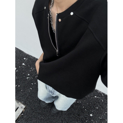 黑色半拉鍊墊肩t恤男夏季設計感cleanfit短袖美式高街重磅五分袖