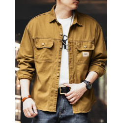 春秋季法式重磅質感工裝襯衫男士純棉寬鬆復古青年潮流外套男秋裝