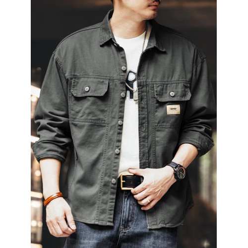 春秋季法式重磅質感工裝襯衫男士純棉寬鬆復古青年潮流外套男秋裝