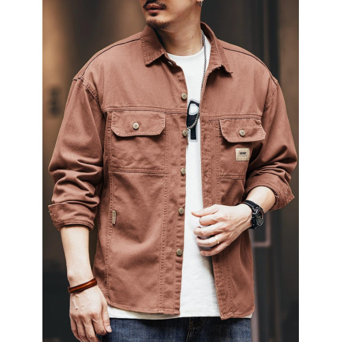 春秋季法式重磅質感工裝襯衫男士純棉寬鬆復古青年潮流外套男秋裝