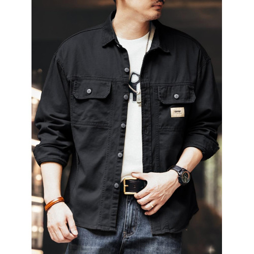 春秋季法式重磅質感工裝襯衫男士純棉寬鬆復古青年潮流外套男秋裝