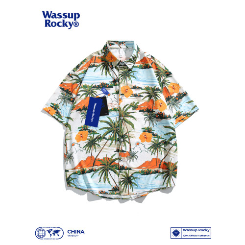 WASSUP夏威夷風休閒沙灘冰絲短褲潮牌寬鬆旅遊度假運動薄款休閒褲