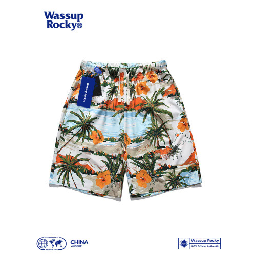 WASSUP夏威夷風休閒沙灘冰絲短褲潮牌寬鬆旅遊度假運動薄款休閒褲