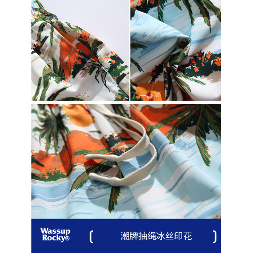 WASSUP夏威夷風休閒沙灘冰絲短褲潮牌寬鬆旅遊度假運動薄款休閒褲