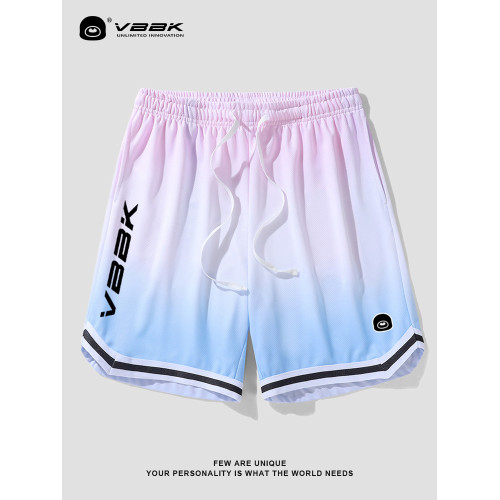 VBBK冰絲休閒短褲男孩韓版潮流ins藍粉漸變多巴胺大碼透氣籃球褲
