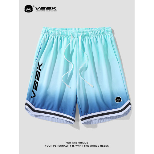 VBBK冰絲休閒短褲男孩韓版潮流ins藍粉漸變多巴胺大碼透氣籃球褲