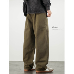 加絨牛仔褲男寬鬆直筒垂感濶腿褲子美式潮牌休閒彎刀褲秋冬款痞帥