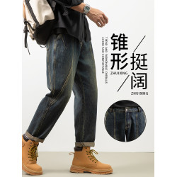 秋冬季加絨加厚男士牛仔褲美式復古水洗男生直筒寬鬆2026新款長褲