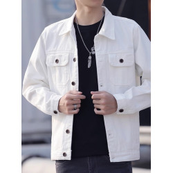 潮牌春秋2025新款白色外套男士休閒韓版修身百搭牛仔夾克男裝上衣