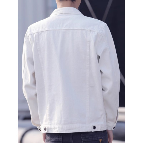 潮牌春秋2025新款白色外套男士休閒韓版修身百搭牛仔夾克男裝上衣