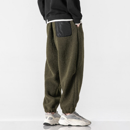 冬季保暖加厚羊羔絨褲子男士潮流百搭笑臉休閒褲寬鬆束腳青年衛褲