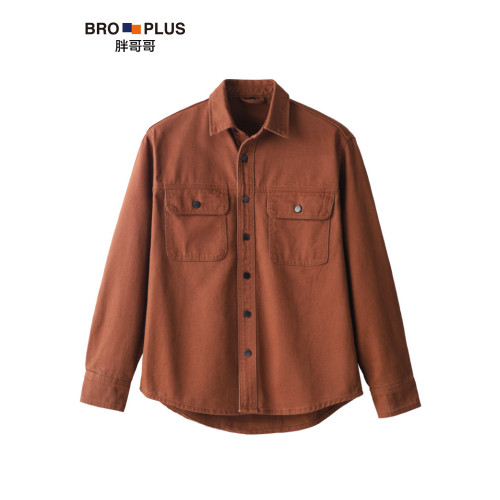 秋季純棉美式襯衫外套男大碼時尚潮流男士夾克寬鬆加肥加大碼男裝