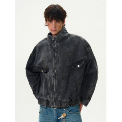 MADWITCH復古解搆設計感水洗牛仔外套男女休閒小衆設計反穿夾克潮