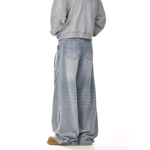 美式復古水洗cleanfit牛仔褲男女潮牌高街直筒百搭寬鬆休閒濶腿褲