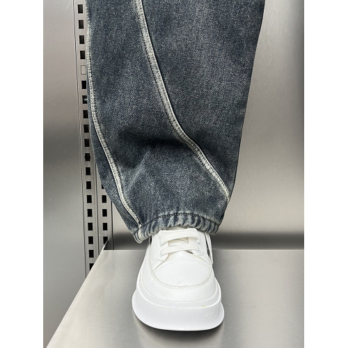 2025秋冬加厚牛仔褲男士時尚潮牌彎刀褲復古寬鬆直筒濶腿休閒長褲