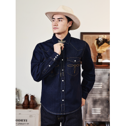 美式復古做舊春秋阿美哢嘰重磅西部牛仔襯衫古著RL工裝襯衣男長袖