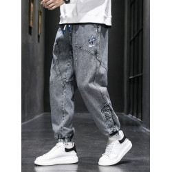 大碼牛仔褲男士秋冬季2025新款寬鬆加絨加厚潮牌休閒運動束腳褲子