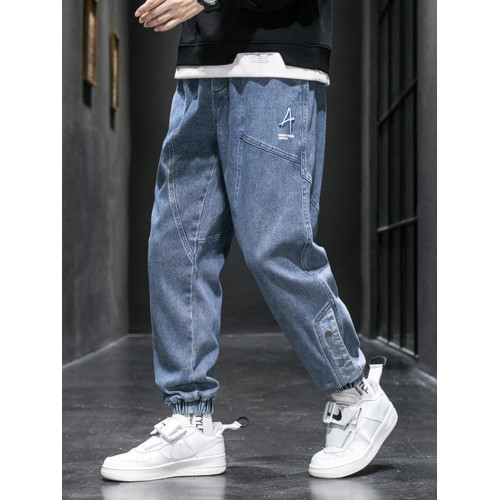 大碼牛仔褲男士秋冬季2025新款寬鬆加絨加厚潮牌休閒運動束腳褲子