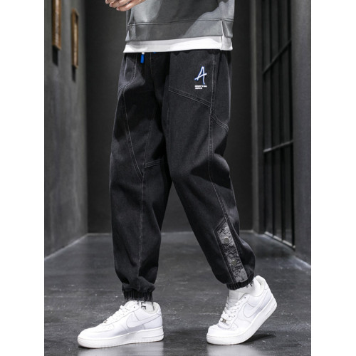 大碼牛仔褲男士秋冬季2025新款寬鬆加絨加厚潮牌休閒運動束腳褲子