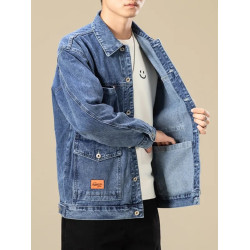 大碼男裝牛仔外套潮牌寬鬆休閒工裝夾克乾活耐磨防燙工作服上衣男