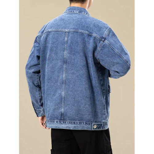 大碼男裝牛仔外套潮牌寬鬆休閒工裝夾克乾活耐磨防燙工作服上衣男